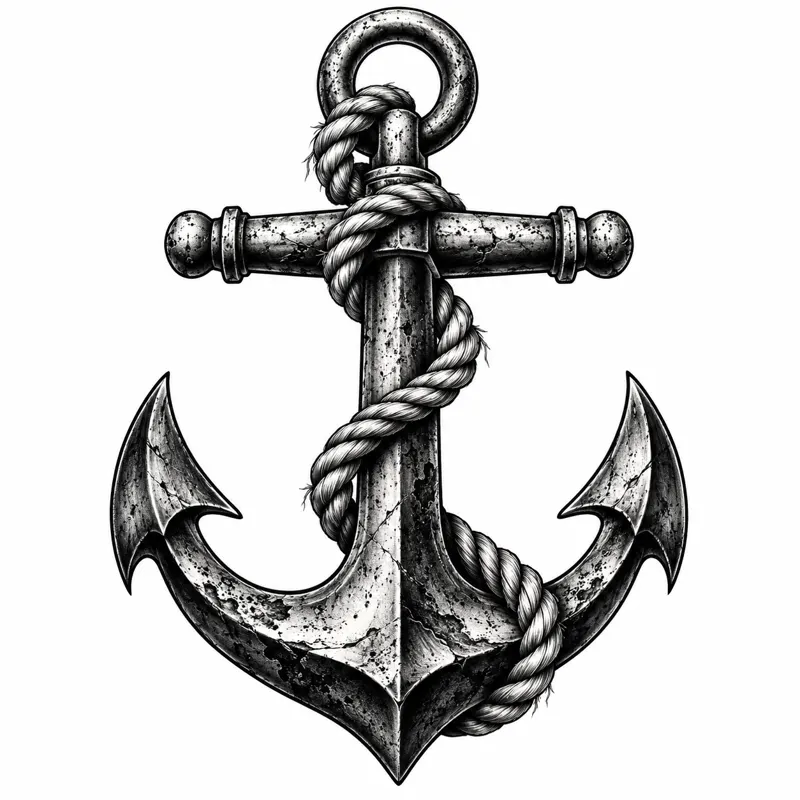 Anchor tattoo design concept, black and grey realism, suited to forearm, ankle, upper arm