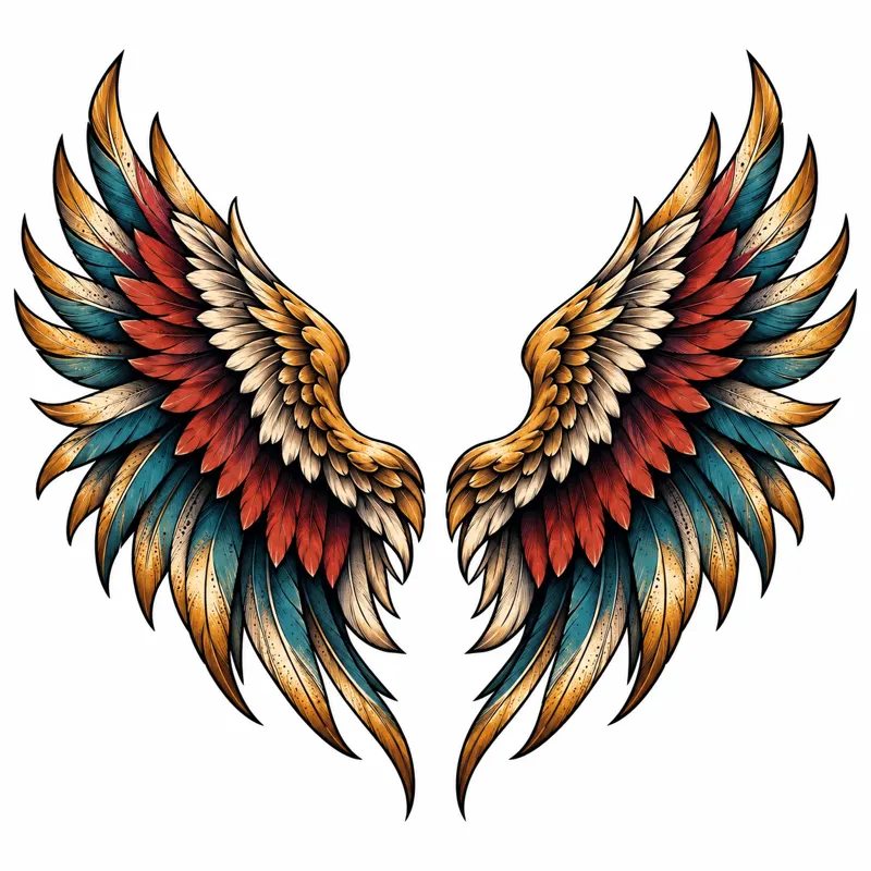Angel wings tattoo design concept, neo-traditional colour, suited to shoulder, back, forearm