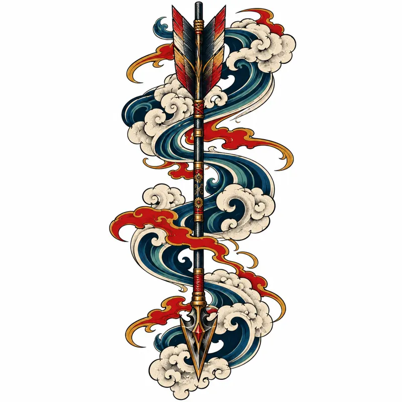 Arrow tattoo design concept, Japanese irezumi, suited to forearm, wrist, ankle