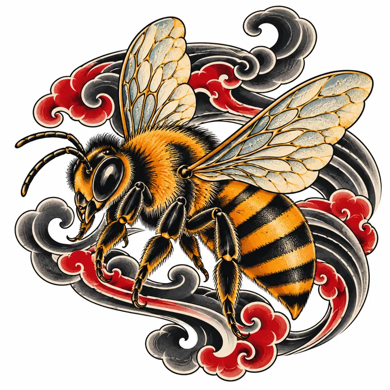 Bee tattoo design concept, Japanese irezumi, suited to wrist, ankle, forearm