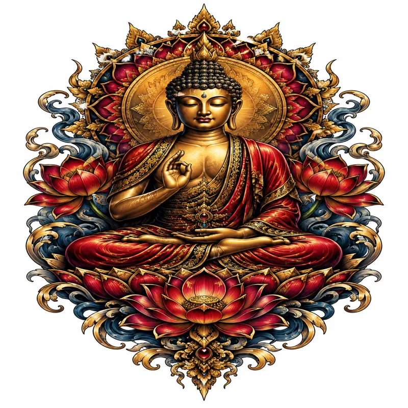Seated Buddha tattoo design concept, colour