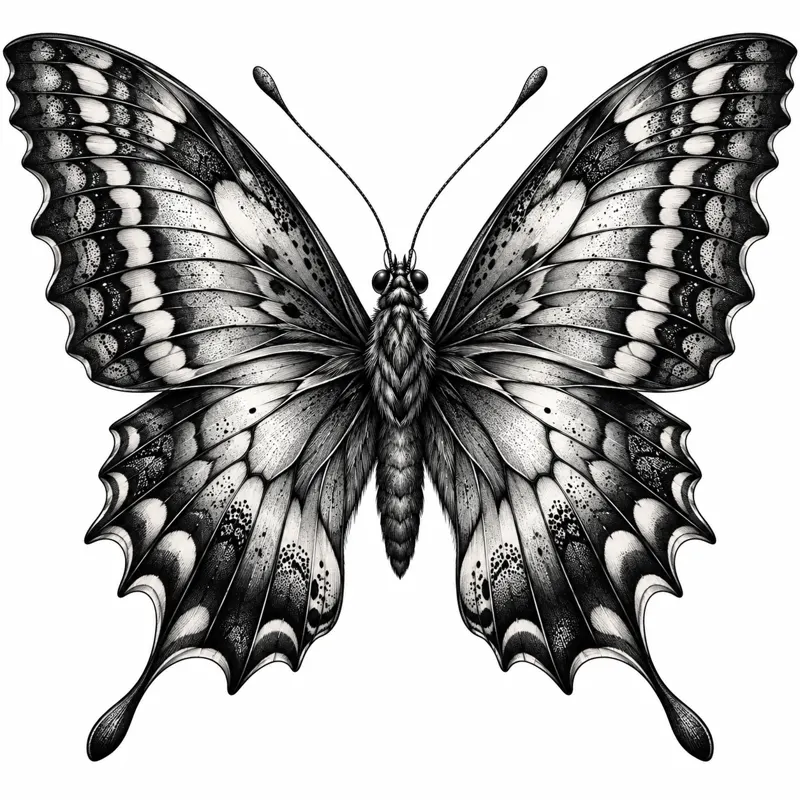 Butterfly tattoo design concept, fine line, illustrative, suited to wrist, shoulder, forearm