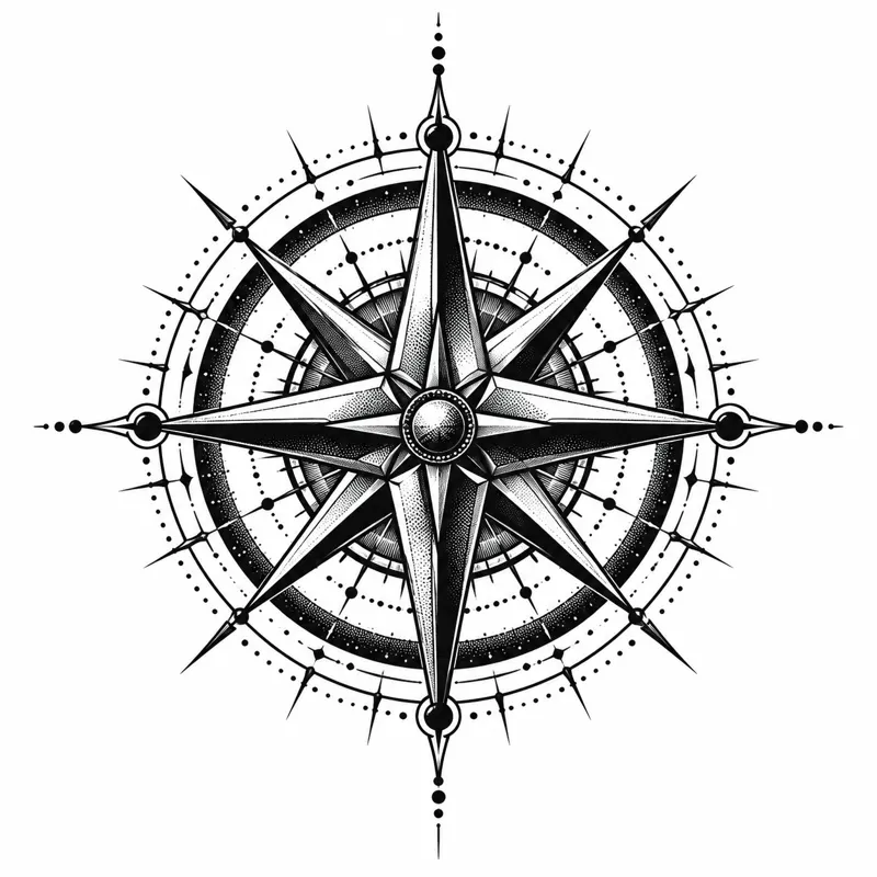 Compass tattoo design concept, heavy blackwork, suited to forearm, upper arm, chest