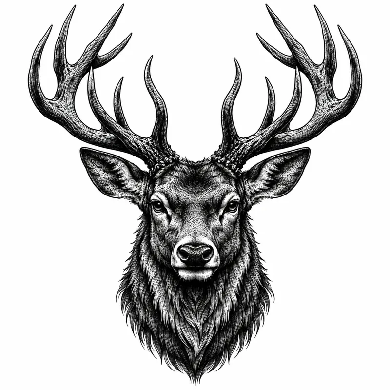 Deer tattoo design concept, heavy blackwork, suited to forearm, shoulder, thigh