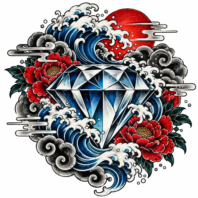 Diamond tattoo design concept, Japanese irezumi, suited to wrist, finger, forearm