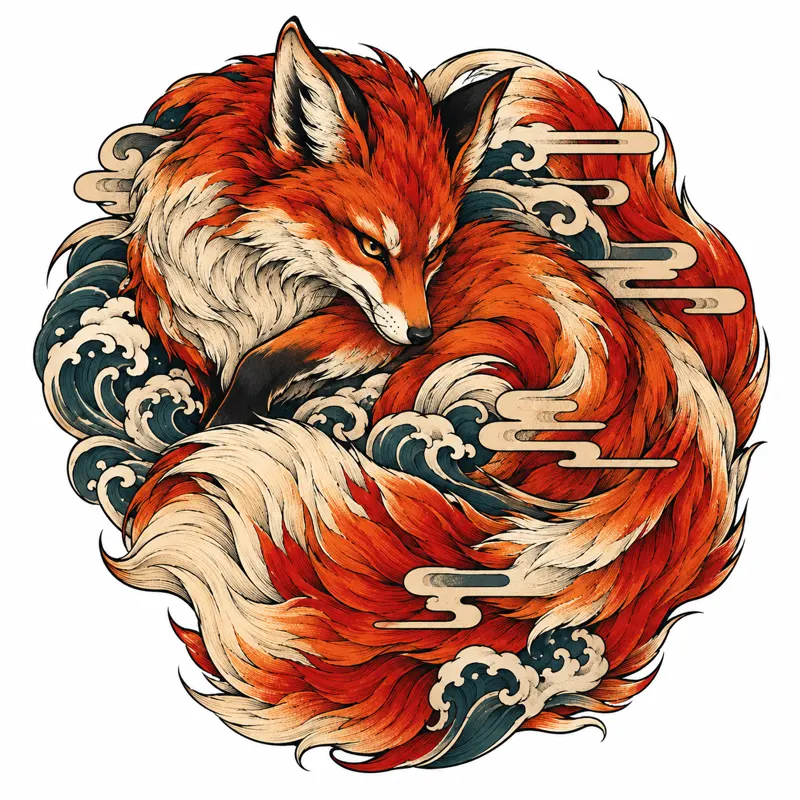 Fox tattoo design concept, Japanese irezumi, suited to forearm, thigh, shoulder