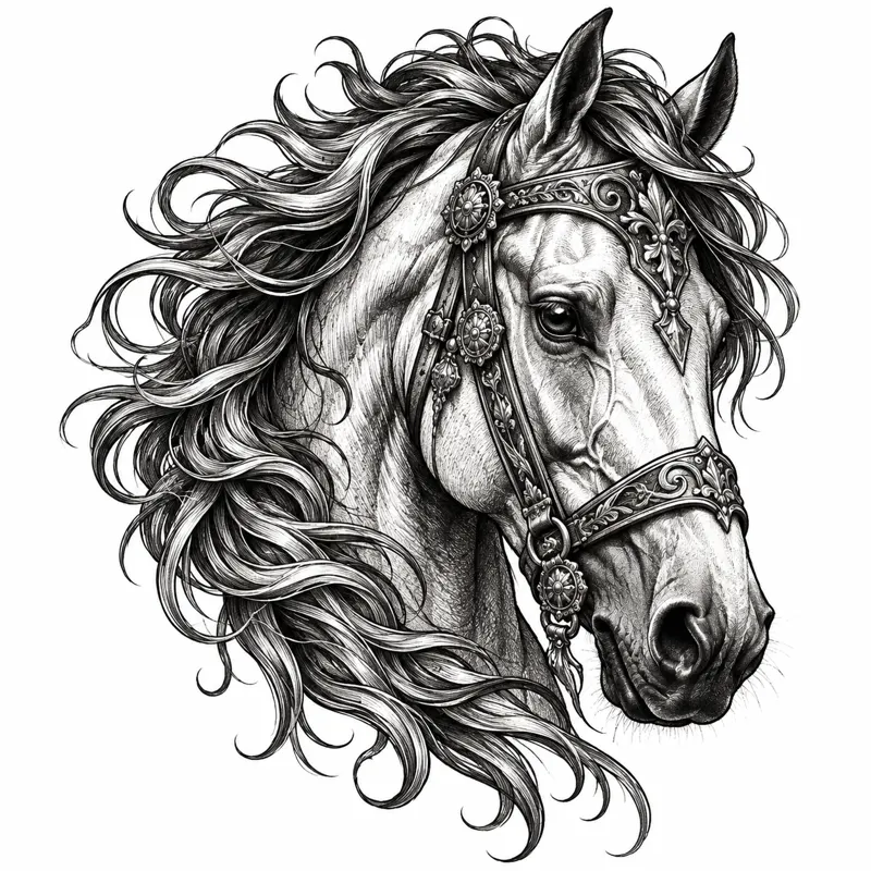Horse tattoo design concept, bold fine line, suited to forearm, shoulder, calf
