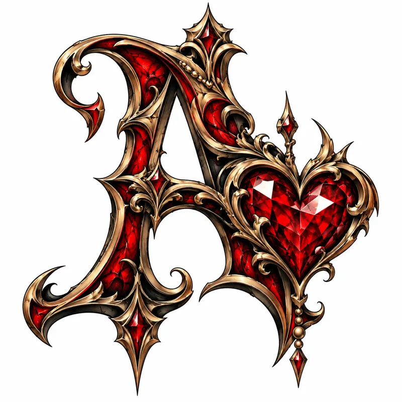 Initial with heart tattoo design concept, colour realism, suited to finger, wrist, behind ear