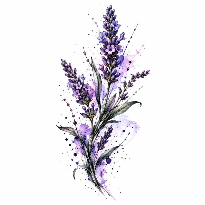 Lavender tattoo design concept, artsy illustrative watercolour, suited to wrist, forearm, ankle