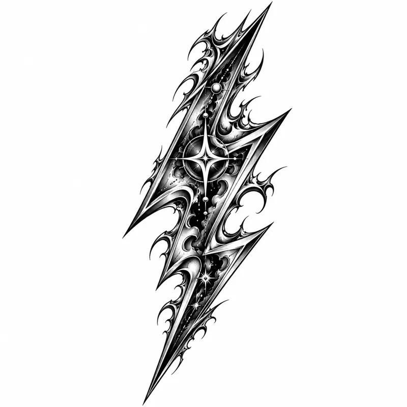 Lightning bolt tattoo design concept, bold fine line, suited to forearm, ankle, wrist