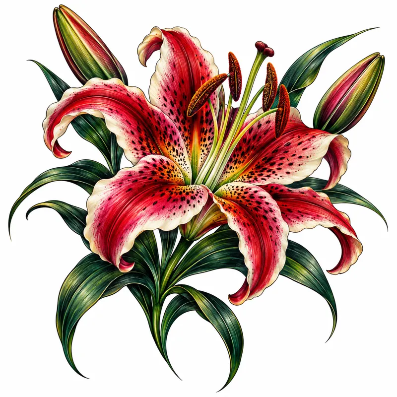 Lily tattoo design concept, colour realism, suited to forearm, shoulder, ribs