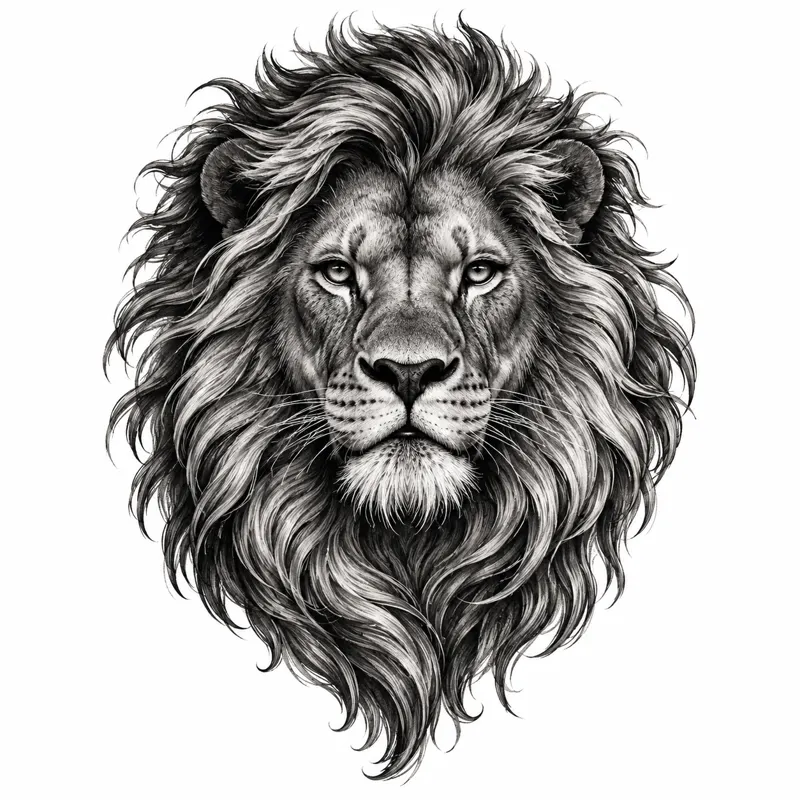 Lion tattoo design concept, blackwork, realism, suited to upper arm, chest, back