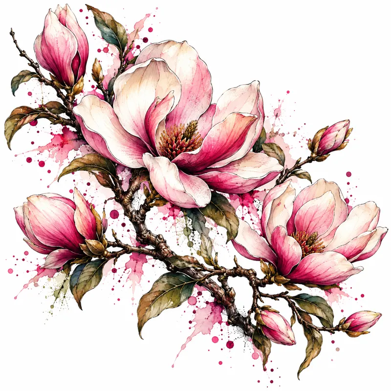 Magnolia tattoo design concept, artsy illustrative watercolour, suited to wrist, ribs, forearm