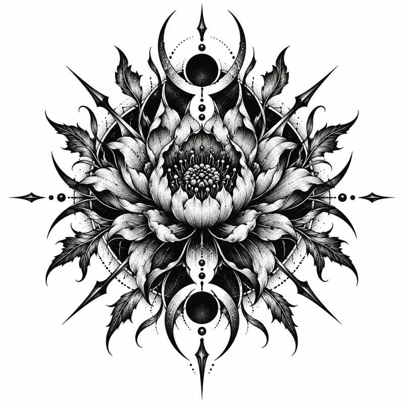 Mandala tattoo design concept, heavy blackwork, suited to forearm, shoulder, back