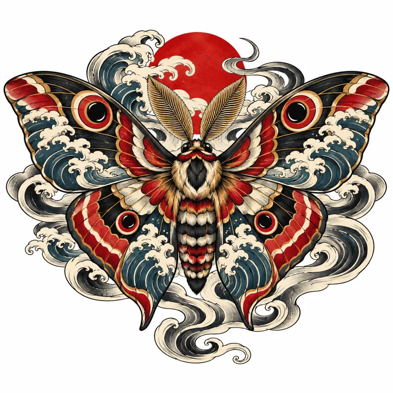 Moth tattoo design concept, Japanese irezumi, suited to forearm, chest, shoulder