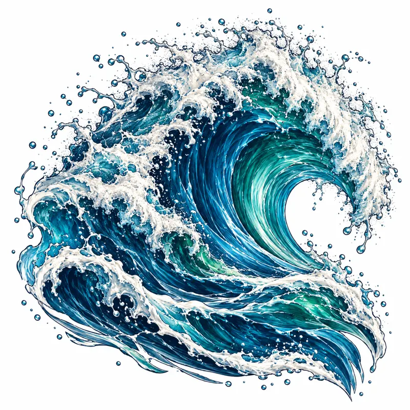 Ocean wave tattoo design concept, colour realism, suited to forearm, ankle, shoulder