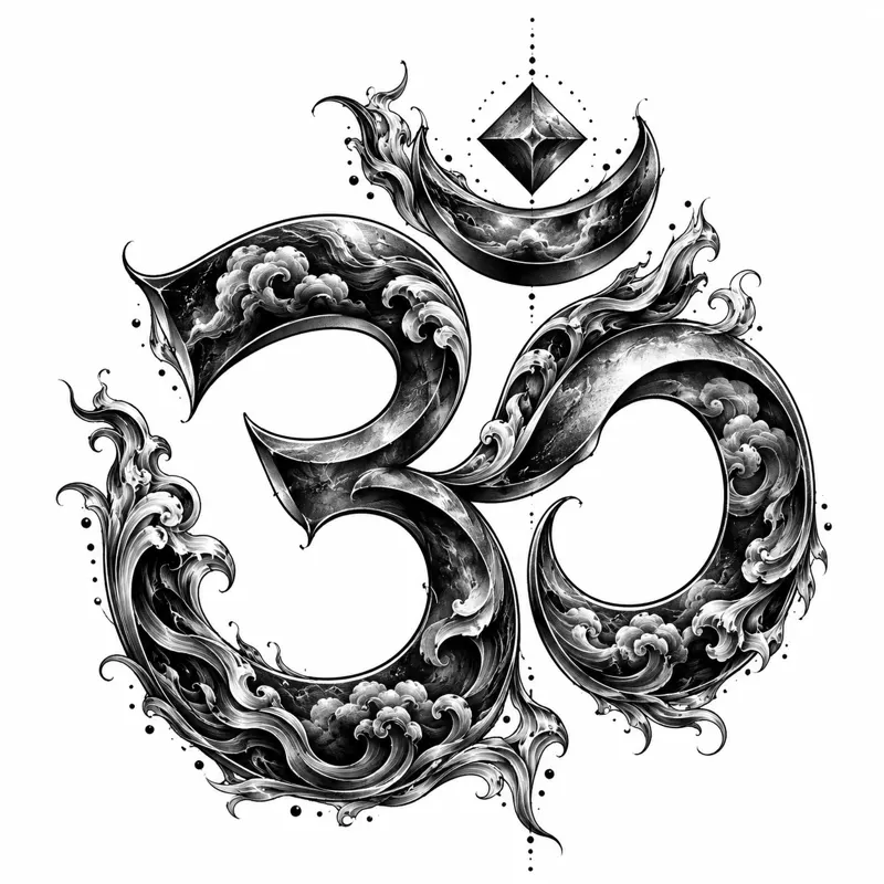 Om symbol tattoo design concept, black and grey realism, suited to wrist, shoulder, forearm