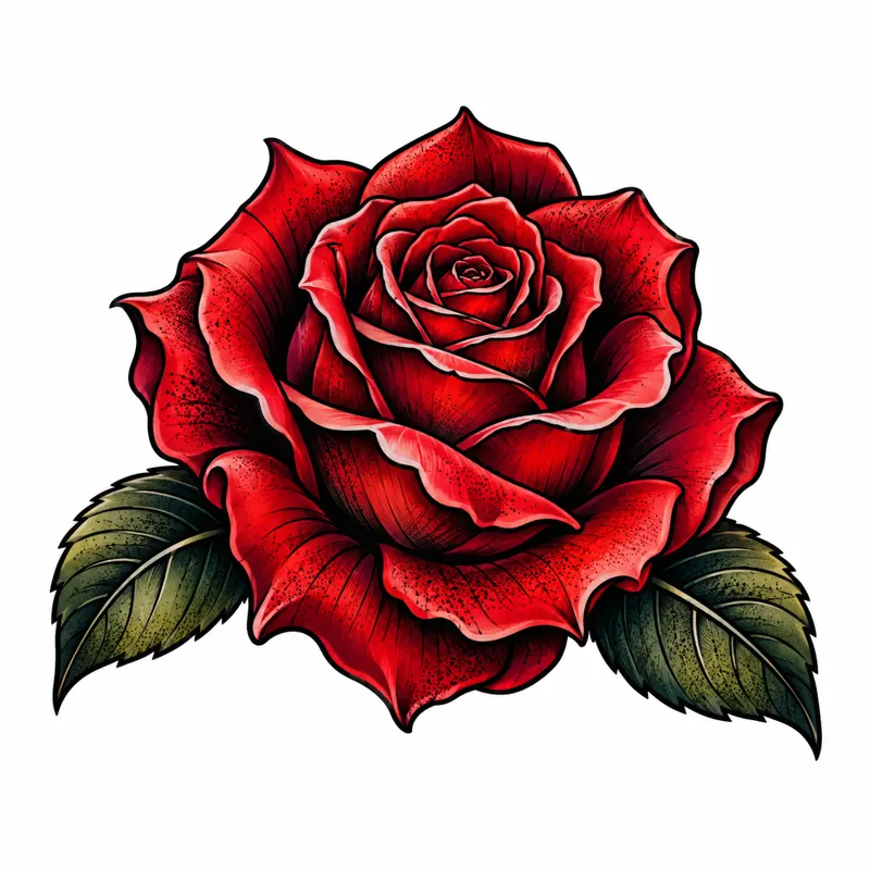 Rose tattoo design concept, neo-traditional colour, suited to forearm, shoulder, ribs