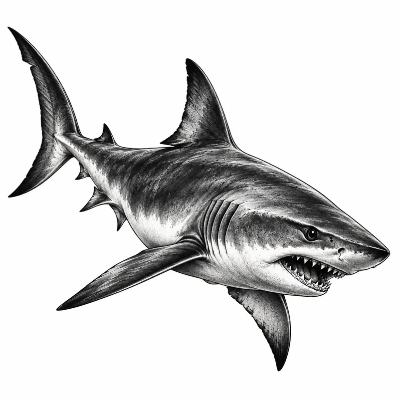 Shark tattoo design concept, black and grey realism, suited to forearm, calf, shoulder