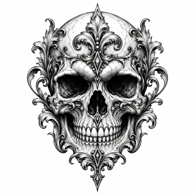 Skull tattoo design concept, bold fine line, suited to forearm, upper arm, chest