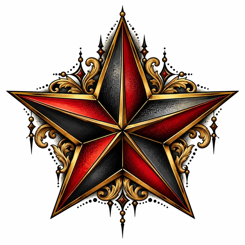 Star tattoo design concept, neo-traditional colour, suited to wrist, ankle, hand