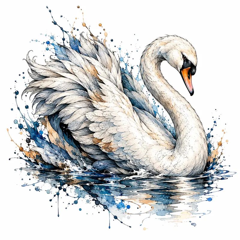 Swan tattoo design concept, artsy illustrative watercolour, suited to forearm, shoulder, ribs