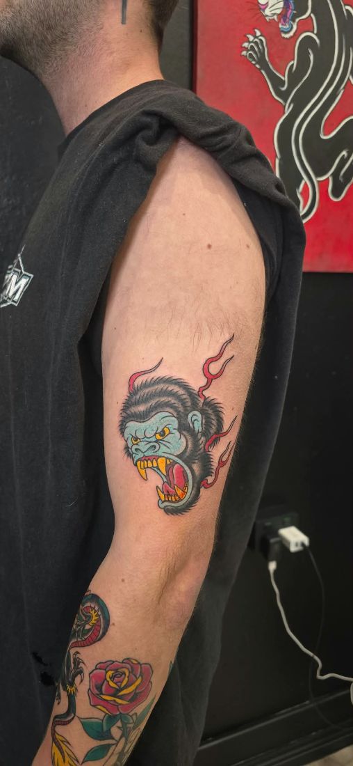 traditional gorilla tattoo by Bruno at Hobart Tattoos